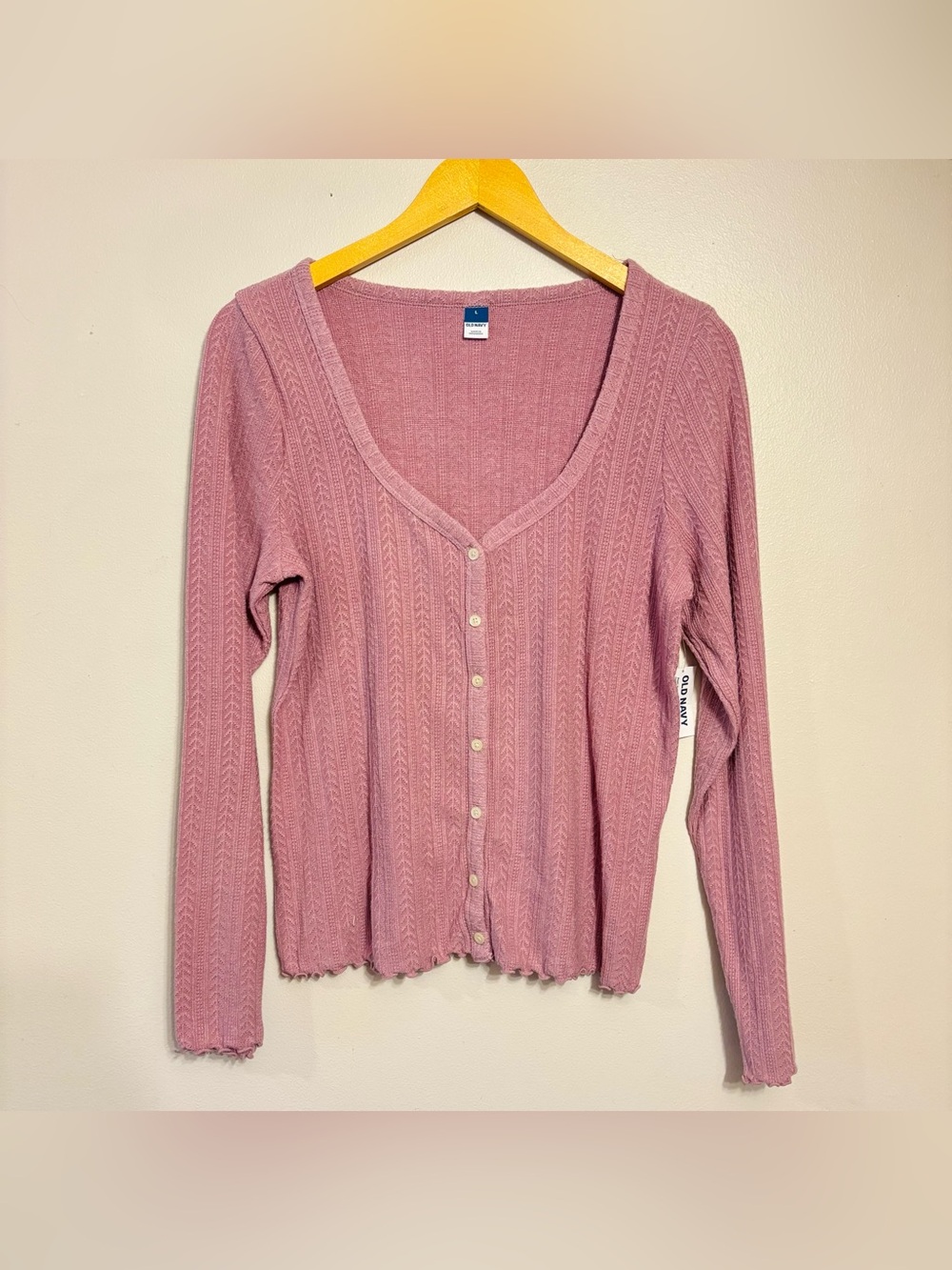 Soft Pink Ribbed Button-Front top